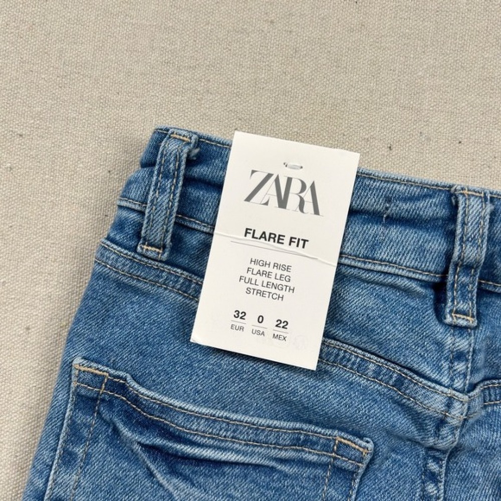 Zara Jeans Womens 0 Flare‎ Fit High Rise Stretch Medium Wash Bell Bottoms Disco - Picture 9 of 14